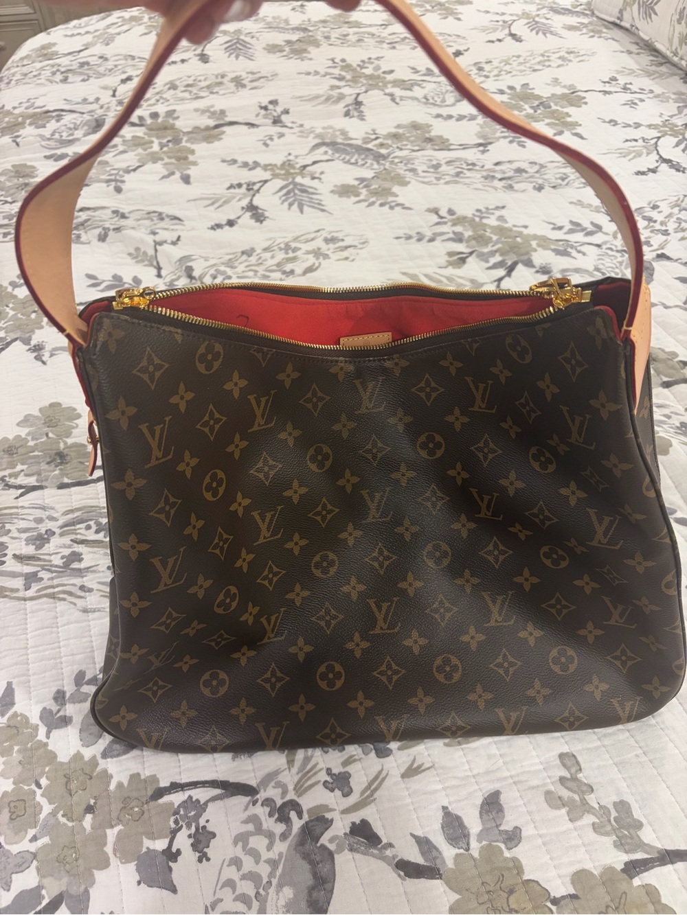 Monogram Shoulder Bag with Red Interior and Vachetta Leather Strap
